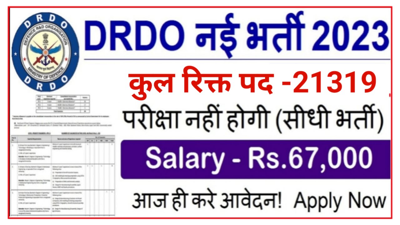 DRDO Recruitment 2023 : DRDO मैं निकली बंपर भर्ती 15680 पदों पर आवेदन शुरू 10वीं 12वीं पास जल्दी करें आवेदन New Best Link