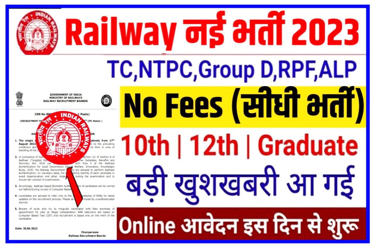Railway Vacancy Form 2023 : रेलवे मंत्रालय विभाग में 10वीं और 12वीं पास वालों के लिए निकली बंपर भर्ती जल्द से करें आवेदन New Best Link