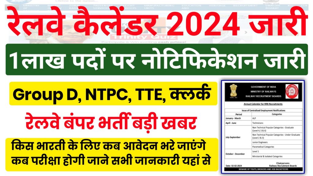 Railway RRB Calendar : रेलवे में एक लाख पदों पर ग्रुप डी एनटीपीसी सहित सही भर्तीयों का कैलेंडर जारी किया